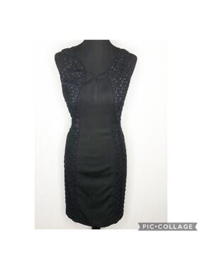 Black Halo black crochet embroidered mesh back sleeveless sheath dress size 4